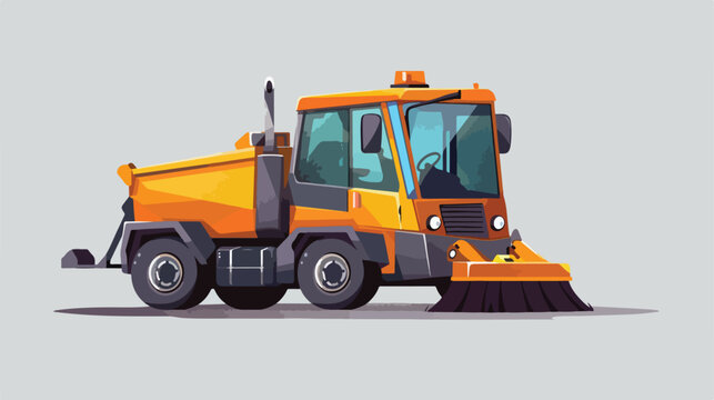 Street sweeper 2d flat cartoon vactor illustration