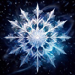 Abstract snowflake, center of a swirling snowstorm, white mosaic pattern radiating outwards, each tile reflecting light as if sprinkled with fine glitter, capturing the essence of a blizzard's grace