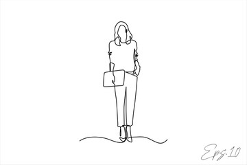 continuous line art drawing of woman carrying bag