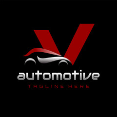 Letter V Car Automotive Logo Design Vector