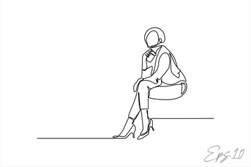 continuous line art drawing of a sitting woman