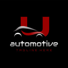 Letter U Car Automotive Logo Design Vector