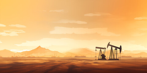 The oil pump industrial equipment background illustrations with mountains in the back
