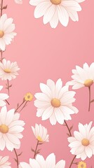 Rose and white daisy pattern, hand draw, simple line, flower floral spring summer background design with copy space for text or photo backdrop 