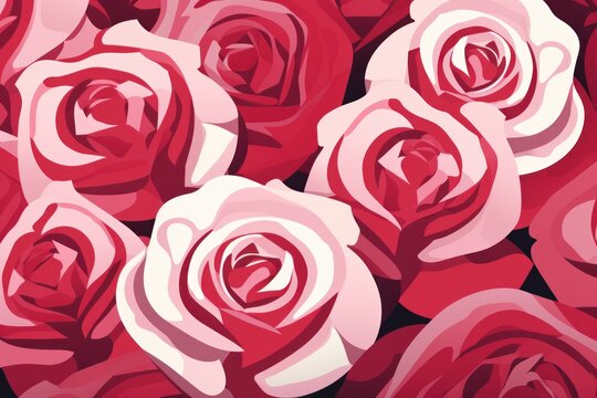 Rose and white flat digital illustration canvas with abstract graffiti and copy space for text background pattern 