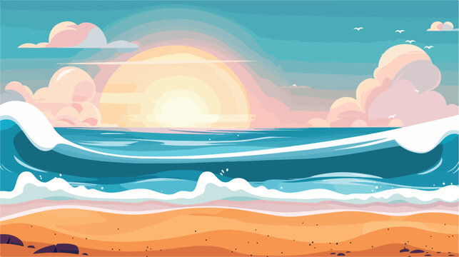 Summer sea beach background. Surf 2d flat cartoon v