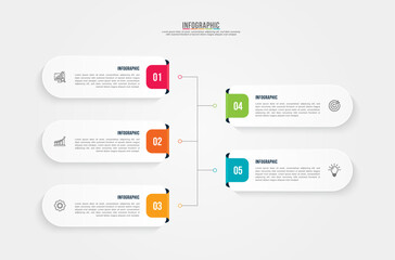 Vector infographics template design. 5 options or steps business infographic template design. Can be used for process diagram, presentations, workflow layout, flow chart, steps, banner.