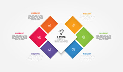 Vector infographic template design with 6 options or steps business data visualization template design. Can be used for process diagram, presentations, workflow layout, flow chart, steps, banner.