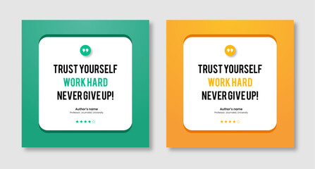 Square Motivation Quote Template. 3D bubble testimonial banner, quote, infographic. Social media post template designs for quotes. Good for Inspirational Text, Quotes etc.