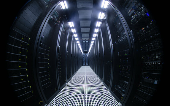 Empty server room, Internet era, big data background picture.