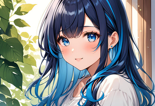Una linda chica manga, de grandes ojos azules, sonrojada encantadoramente