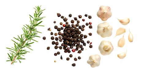 Isolated herbs and spices on white