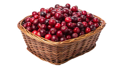 Cranberries in a wicker basket isolated on transparent background.