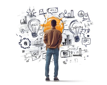 Visionary Leader Sketches New Product Concept from Idea to Reality with Copy Space and Hand Drawn