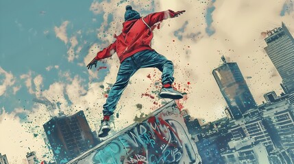 Skilled Parkour Athlete Performing Gravity Defying Flip Over Urban Obstacles in Dynamic City Landscape