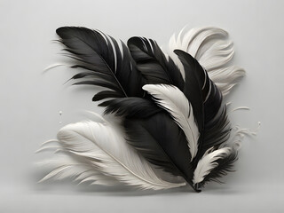 white and black feather on white background