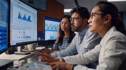A healthcare team analyzes AI-generated data visualizations to identify patterns in patient health conditions.