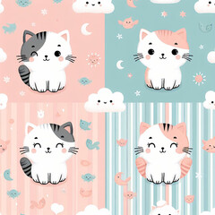 Cats themed Colorful cute baby and children patterns