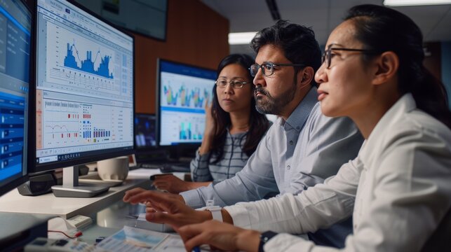 A healthcare team analyzes AI-generated data visualizations to identify patterns in patient health conditions.