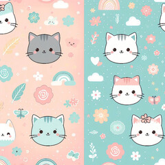 Cats themed Colorful cute baby and children patterns