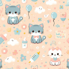 Cats themed Colorful cute baby and children patterns