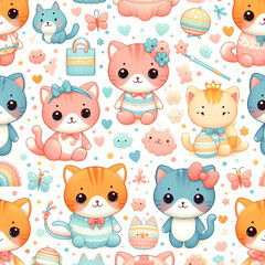 Cats themed Colorful cute baby and children patterns
