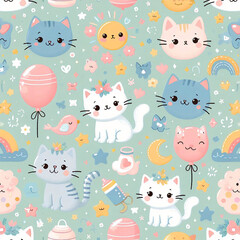 Cats themed Colorful cute baby and children patterns