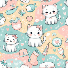 Cats themed Colorful cute baby and children patterns