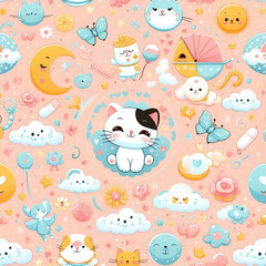 Cats themed Colorful cute baby and children patterns