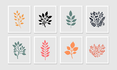 Set of leaves silhouette of plants, leaves, and vector illustration for poster, wall art design