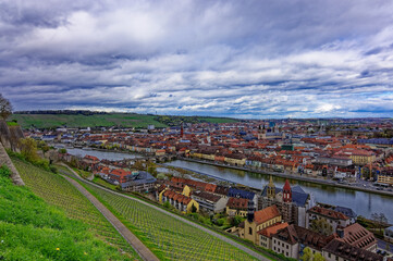 A beautiful day in the medieval city of Wurzburg on a rainy day.