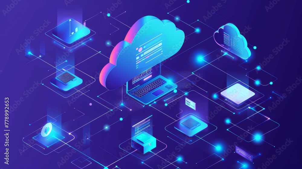 Poster the global business network is based on digital technology, data exchange concepts, business intelli
