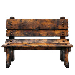 Wooden bench PNG. Old garden bench isolated. Rustic wooden bench used in gardens PNG - obrazy, fototapety, plakaty
