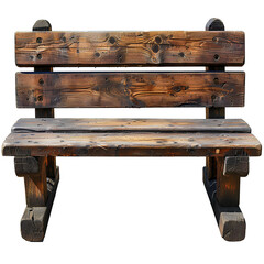Wooden bench PNG. Old garden bench isolated. Rustic wooden bench used in gardens PNG