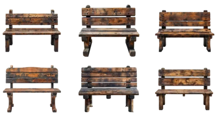 Peel and stick wall murals Garden Wooden bench set PNG. Set of wooden garden benches PNG. Wooden bench PNG. Old garden bench isolated. Rustic wooden bench used in gardens PNG