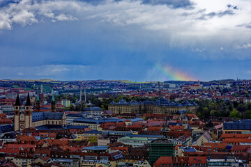 A beautiful day in the medieval city of Wurzburg on a rainy day.