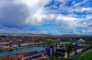 A beautiful day in the medieval city of Wurzburg on a rainy day.