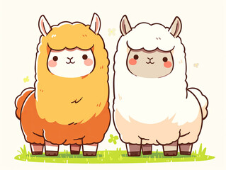 Fototapeta premium Two cartoon llamas standing next to each other