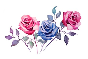 Silver roses watercolor clipart on white background, defined edges floral flower pattern background with copy space for design text or photo backdrop minimalistic 