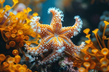 Fototapeta na wymiar Colorful starfish on vibrant coral reef