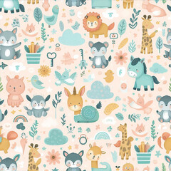 Farm themed Colorful cute baby and children patterns