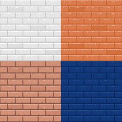 Brick wall, set of simple seamless patterns in various colors, brown, blue, red and white. Vector illustration
