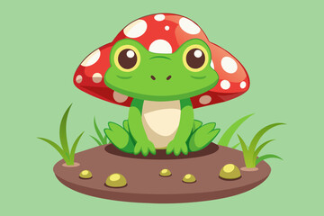 Mushroom vector illustration on a little frog heads