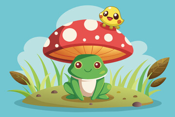 Mushroom vector illustration on a little frog heads