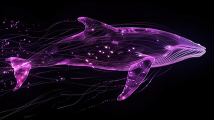 purple whale Sketching lines on black background
