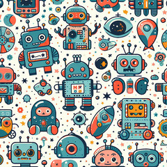 Robots themed Colorful cute baby and children patterns