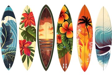 Tropical Surfboard Clipart: Vibrant Beach Pattern for Summer Decor