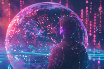Holographic Programmer Brian Coding in Isolated Cybernetic Sphere Amid Digital Cosmos
