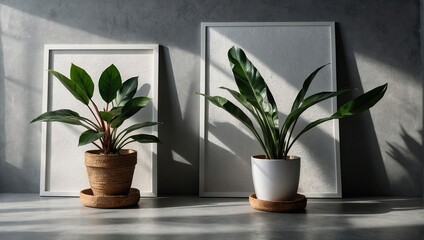 Mockup overlay with the plant shadows, Natural light casts shadows from an exotic plant, Horizontal orientation - obrazy, fototapety, plakaty