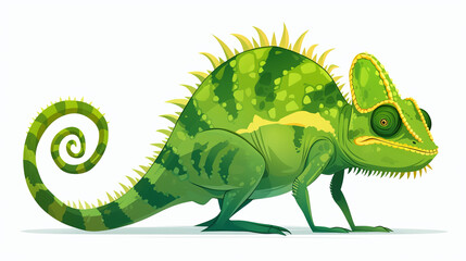 Fototapeta premium A green chameleon with a pointed tail and a green and yellow striped body